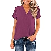 Summer Clothes for Women 2024 Short Sleeve Tops Loose Casual Blouses Red