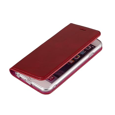 Wormcase Handytasche kompatibel mit iPhone 6-6S - Echtleder - HANDGEFERTIGT - KARTENFACH - MAGNETVERSCHLUSS - Farbe Rot - Cas