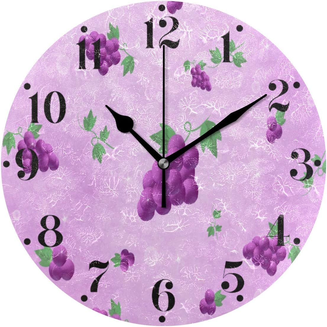 Oh Sweety Delicious Grapes Wall Clocks Battery Operated Silent Non Ticking Clock Home Decorative Round Acrylic Wall Clock 9.8Inch
