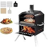 PIZZELLO Pizzello Outdoor Pizza Oven 16'' Large Wood Fired 2-Layer Pizza Ovens with Pizza Stone, Pizza Peel, Grill Grate, Ove