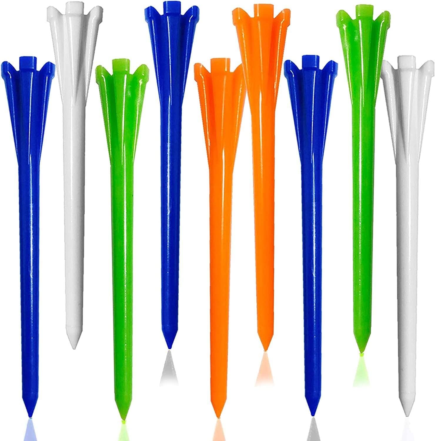 FINGER TEN Golf Tees Plastic Unbreakable Small 3 1/4 Inch 83mm 2 3/4 70mm With Five Claws Prong, Golf Tee Mixed Color Flat Strong Durable Long (Mixed Color, 30 Pack-3 1/4'' 83mm)…