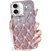 Changjia for iPhone 16 Plus Glitter Bling Case,Cute Luxury 3D Sparkle Rhinestone Diamond Flower Soft TPU Plating Bumper Shockproof Slim Protective Case for Women Girls for iPhone 16 Plus 6.7" (Pink)