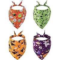 4pcs Halloween Dog Bandana Costume, Cute Halloween Dog Scarf Triangle Dog Bandanas Pumpkin Bat Halloween Pet Bandana for Larg