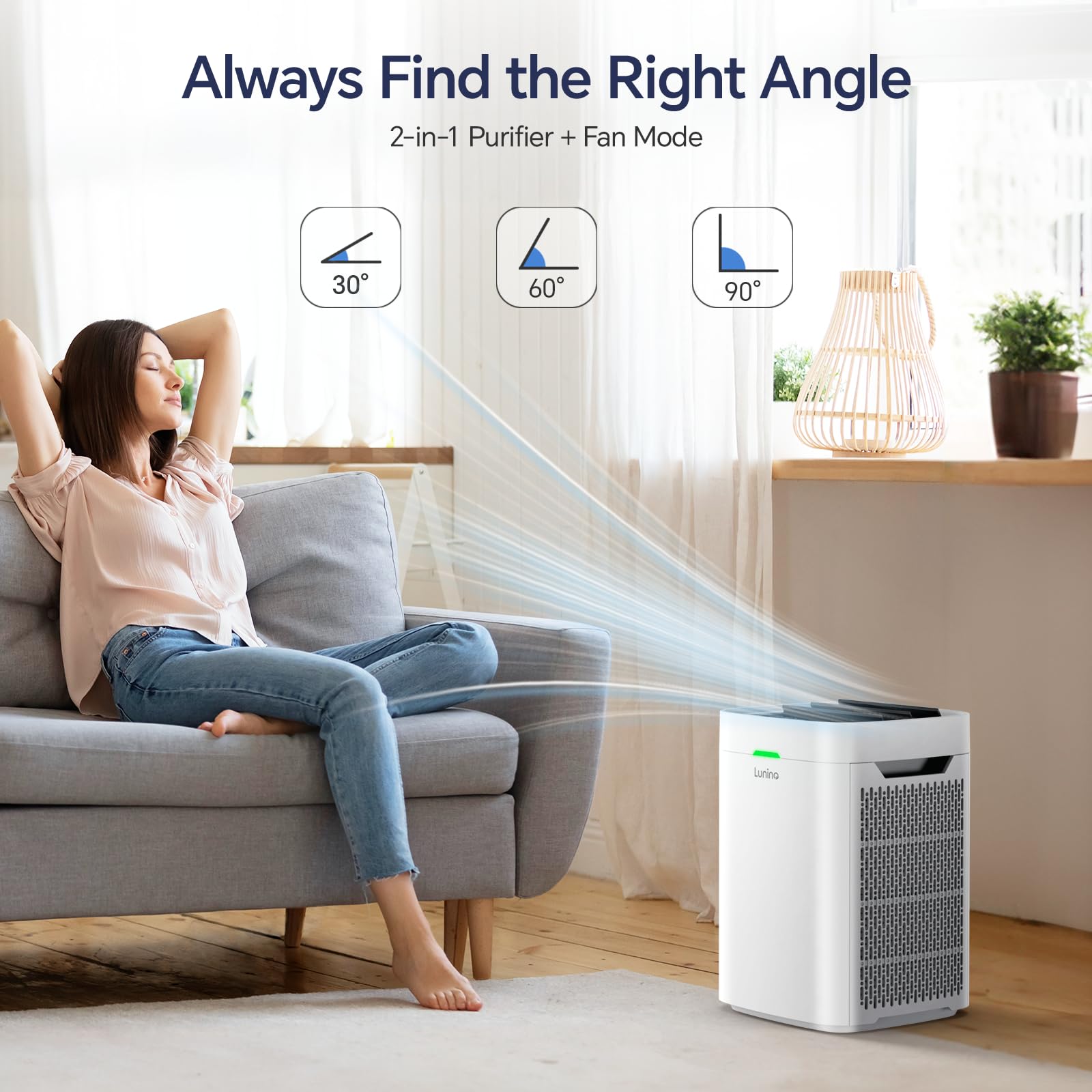 LUNINO Air Purifiers for Home Large Room Up to 2600 Ft², Double-Sided HEPA Air Purifier with Washable Pre-filter, Fan Mode, Smart WiFi, PM 2.5 Air Quality Monitor, for Pets Hair, Dust, Pollen, Smoke