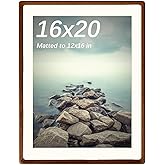FLECHAZO Solid Walnut 16x20 Frames, Natural Wood 16 x 20 Picture Frame with Mat for 12x16 Photos, Gallery Wall Poster Frame for Wall Mounting Display