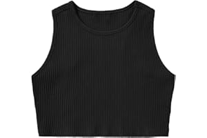 Mebius Girls Crop Top Ribbed Knit Kids Cropped Tank Tops Sleeveless Round Neck Racerback Casual Cute Dance Top 6-14Y