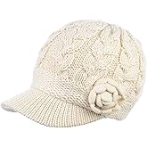 BYOS Womens Winter Chic Cable Warm Fleece Lined Crochet Knit Hat W/Visor Newsboy Cabbie Cap
