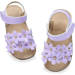 TFDER Toddler Girl Sandals Open-Toe Dress Shoes with Adjustable Velcro | Summer Flower, Lightweight Flat, Little Kid, Easy On
