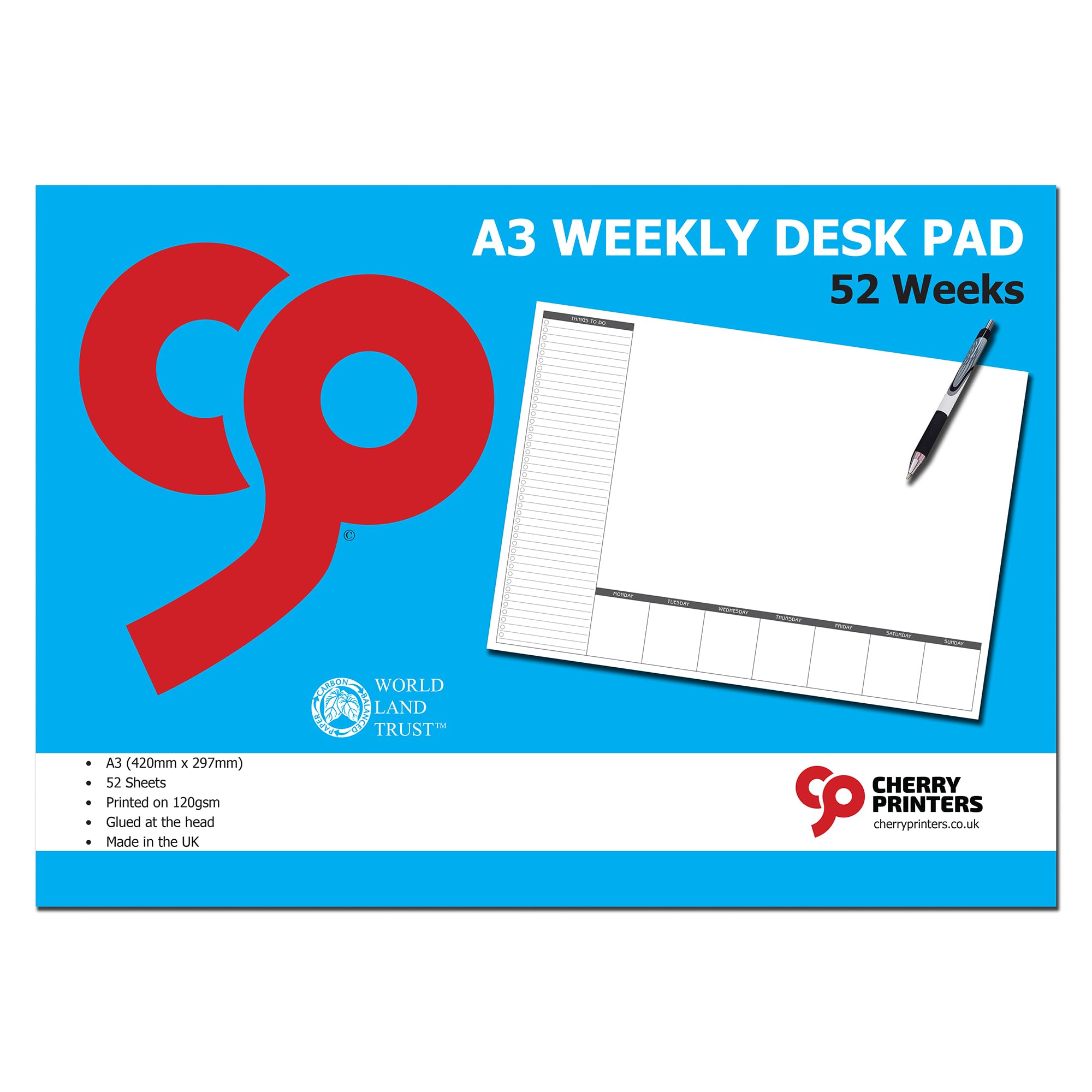 Cherry Weekly Planner Desk Pad A3 (420 x 297 millimetres) 52 Sheets 120gsm Paper