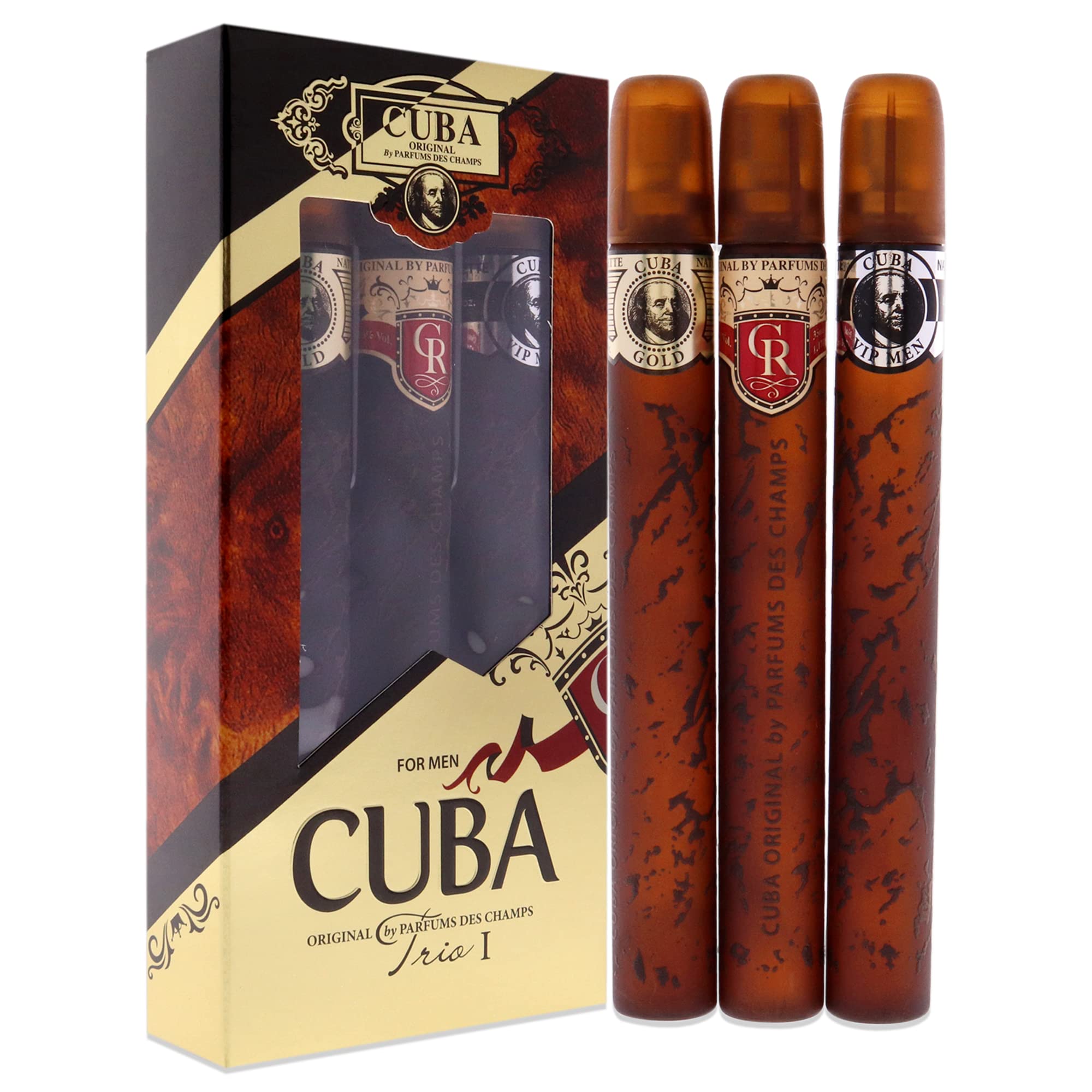 Cuba Trio Best 1 Gift Set |(3 x 1.17 Oz Eau De Toilette Spray) Gold, VIP, Royal | Fragrance For Men