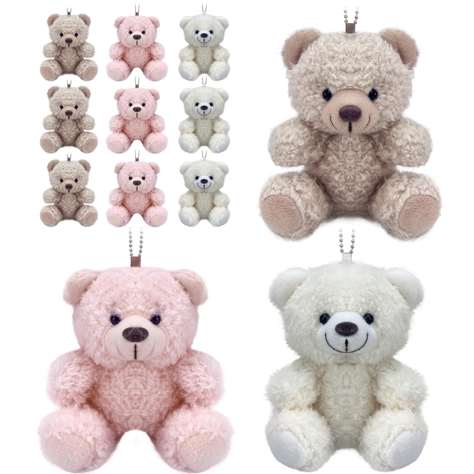 Photo 1 of YJUBAOA 12 Pieces Mini Teddy Bear Bulk,4 inch Small Stuffed Animal Toy, Soft Plush Mini Teddy Bears for DIY Keychain Baby Shower Party Favors Graduation Keychain Bag Charm Supplies (Pink+Brown+White)