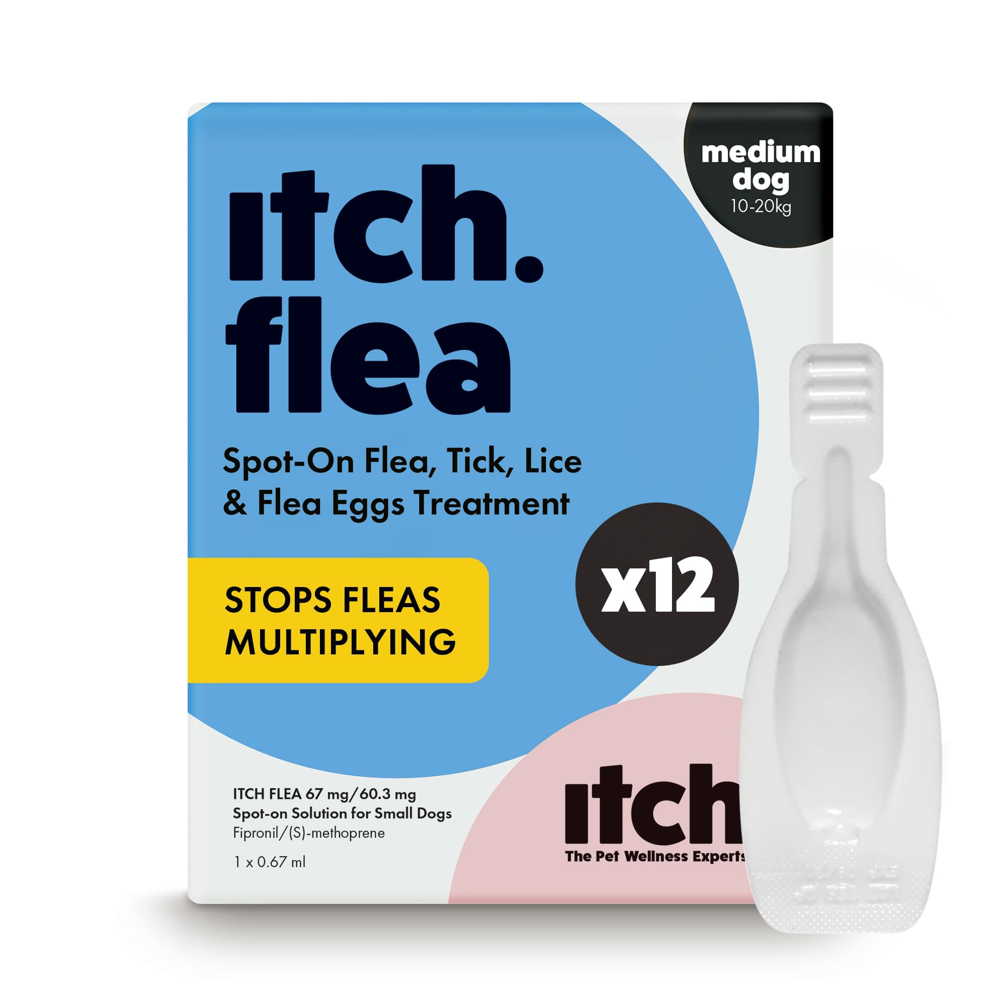 Itch Medium Dog Flea & Tick Spot-On Treatment (10-20kg) - Kills Fleas, Ticks, Lice & Eggs to Prevent Reinfestation - 12 Easy-Apply Pipettes — image 1