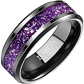 NUNCAD Black Tungsten Ring, Men's Women's Wedding Rings with Citrine/Blue/Amethyst/Galaxy Opal Ring 4mm 8mm Engagement Promise Ring Comfort Fit Size 5-12