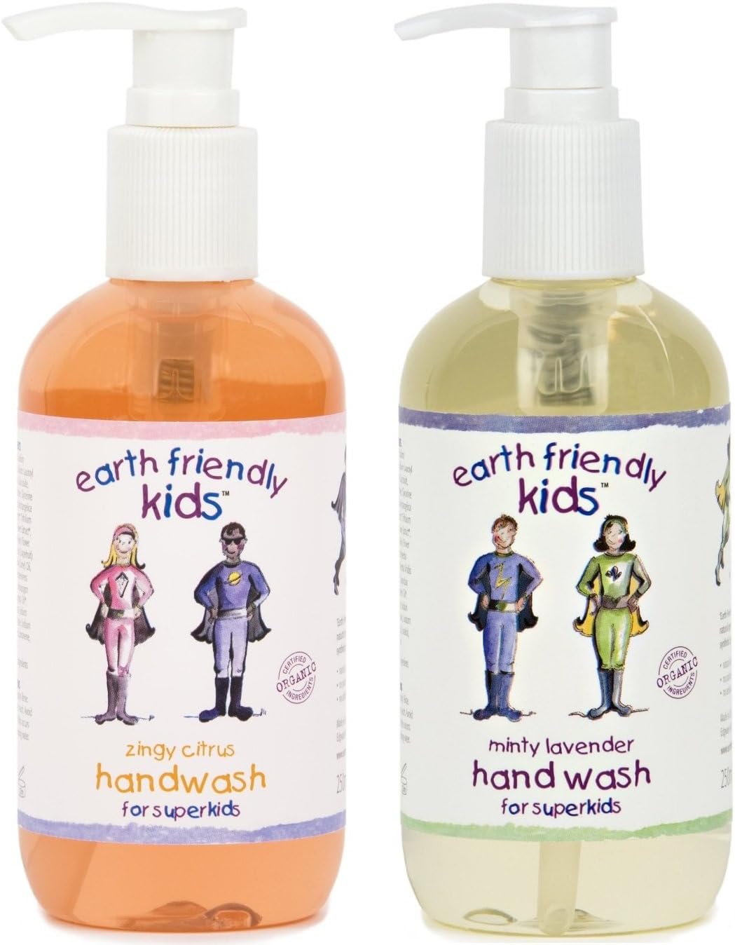 2 x Earth Friendly Kids® Children Hand Wash Handwash with Natural Certified ORGANIC Ingredients 250ml (Mixed (Lavender and Citrus))