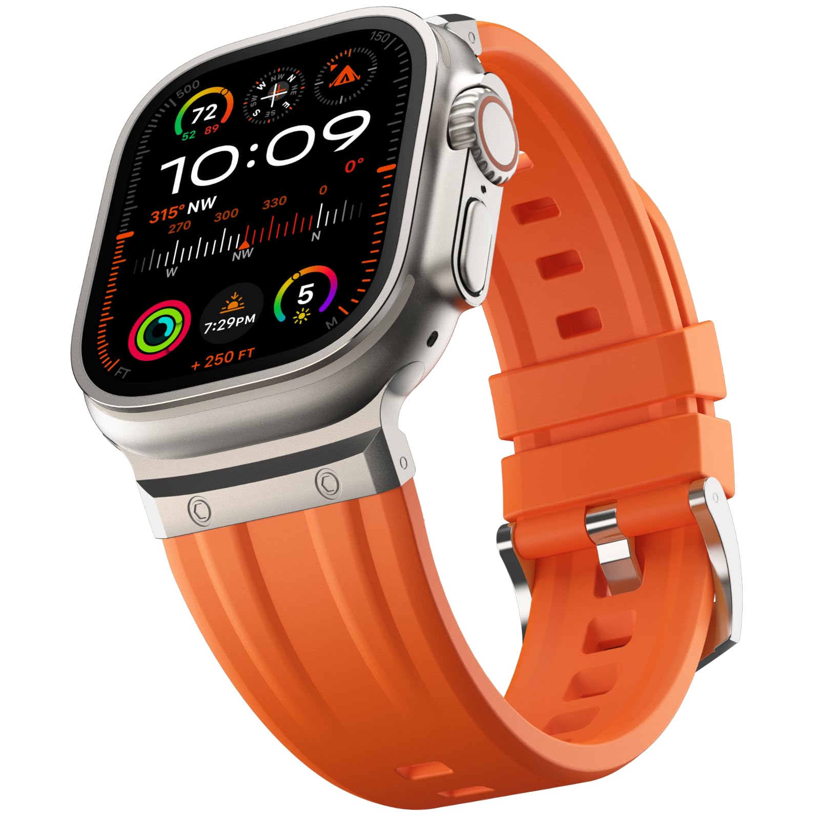 Tasikar Sport Band Compatible with Apple Watch Ultra Band 49mm 46mm 45mm 44mm 42mm, Men Stainless Steel Metal Silicone Replacement Strap for iWatch Ultra 2 Ultra Series 10 9 8 7 6 5 4 3 2 1 SE, Orange