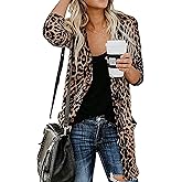 Womens Leopard Print Cardigan Lightweight Long Sleeve Open Front Fall Cardigans S-XXL