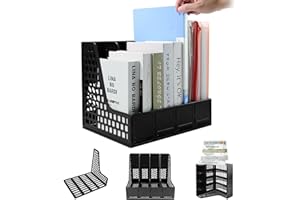 ZQS Plastic Magazine File Holder, Desk Organizer File Folder for Office Organization and Storage, Sturdy Binder Organizer with 4 Vertical Compartmente，Desktop Accessories for Office Storage
