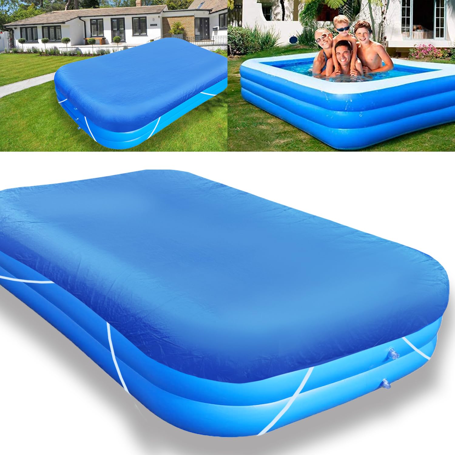 Photo 1 of 10ft Rectangle Inflatable Pool Cover 130 in x 72 in Pool Cover Dustproof Square 10 x 7 ft Rectangular Swimming Pool Cover for Garden Paddling Family Pools Protector