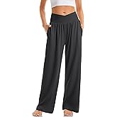 TARSE Women's Wide Leg Casual Loose Pants Yoga Sweatpants Comfy Crossover High Waisted Lounge Pajama Flowy Pants with Pockets