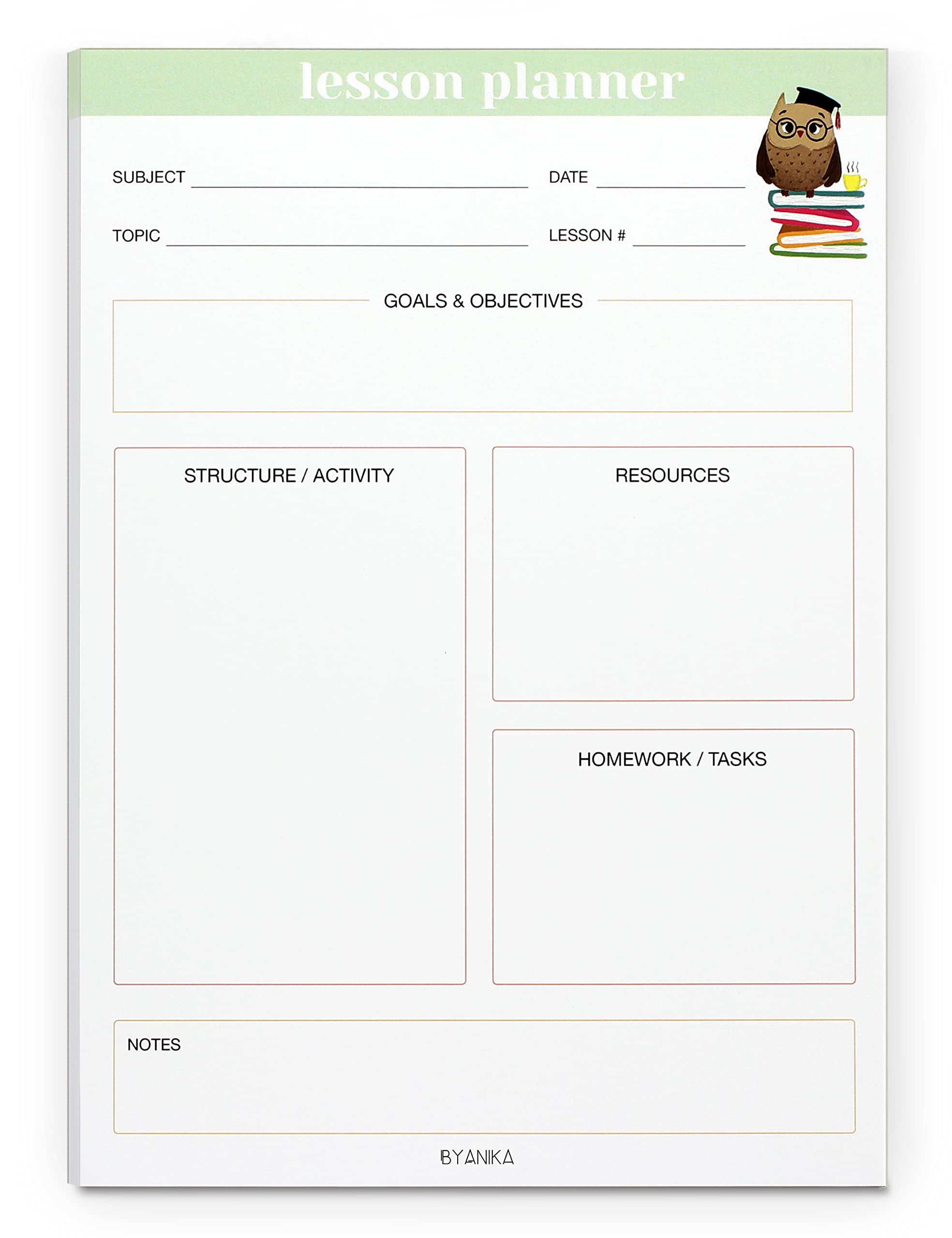 BYANIKA Teacher Planner Notepad | Lesson Planning Essential | Teacher Stationery Supplies Teacher | Organise & Prepare School Work, Tasks, Classes, Homework | Cute Back to School Gift | 115 gsm Paper