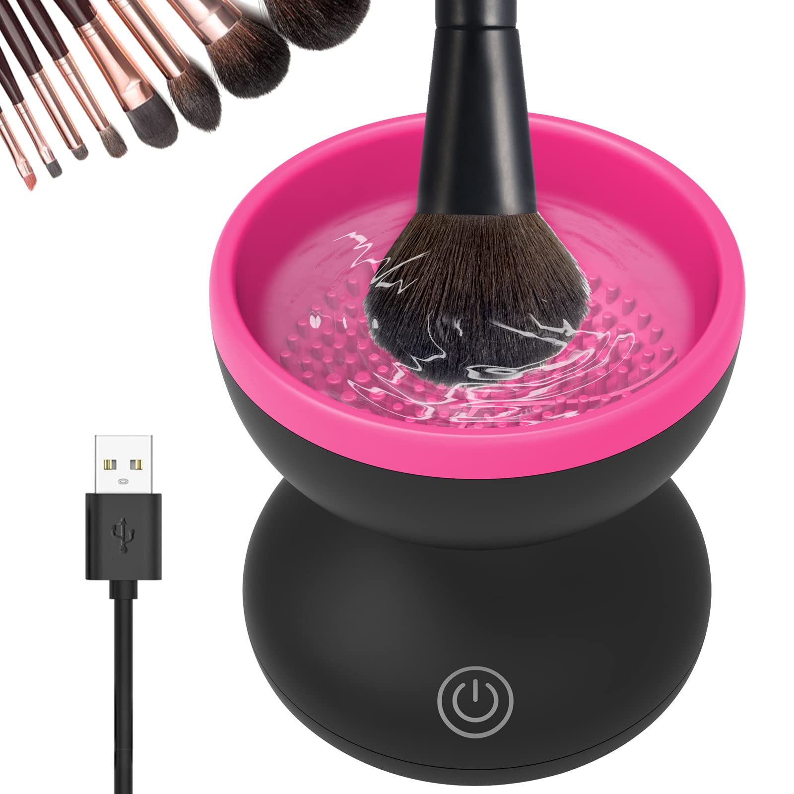 Makeup Brush Cleaner Machine, USB Automatic Spinner Cosmetic Brush Cleaner, Handheld Beauty Makeup Brushes Quickly Cleaning Tools for All Makeup Brushes (Black+Rose Red)