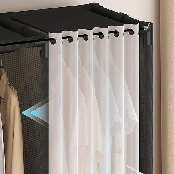 WEALTHYHEART PORTABLE CLOSET,WARDROBE,HEAVY DUTY CLOTHES RACK WITH COVER,JAPANESE STYLE GARMENT RACK WITH 2 HANGING RODS,6 STORAGE SHELVES,43.3″ L X 17.7″ W X 65.1″ H,WHITE