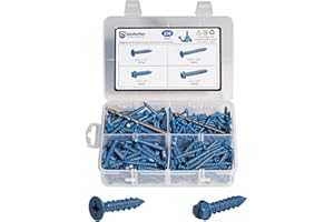 GOOBETTER 230Pcs Concrete Screws 1/4" 3/16" Concrete Drill Bit Set, Flat Phillips & Hex Head Screws Masonry Screws for Concrete Brick, Masonry Drill Bit Set Self Tapping Concrete Screws Concretes Screw Anchor