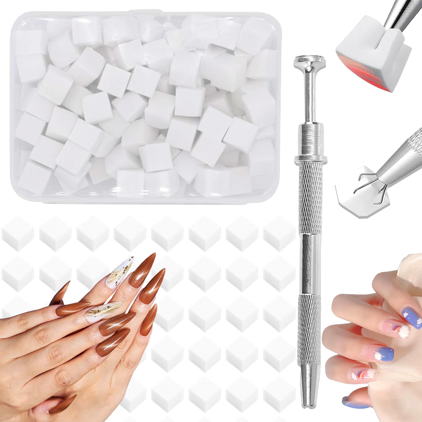 200 Pcs Nail Sponges for Ombre With 1 Grabber and Box,Nail Art Tools Sponge Brush Used Create a Variety Of Nail Art Sponge Create Ombre Nails Design,Nail Art Sponge for Nail Art Design Manicure Diy