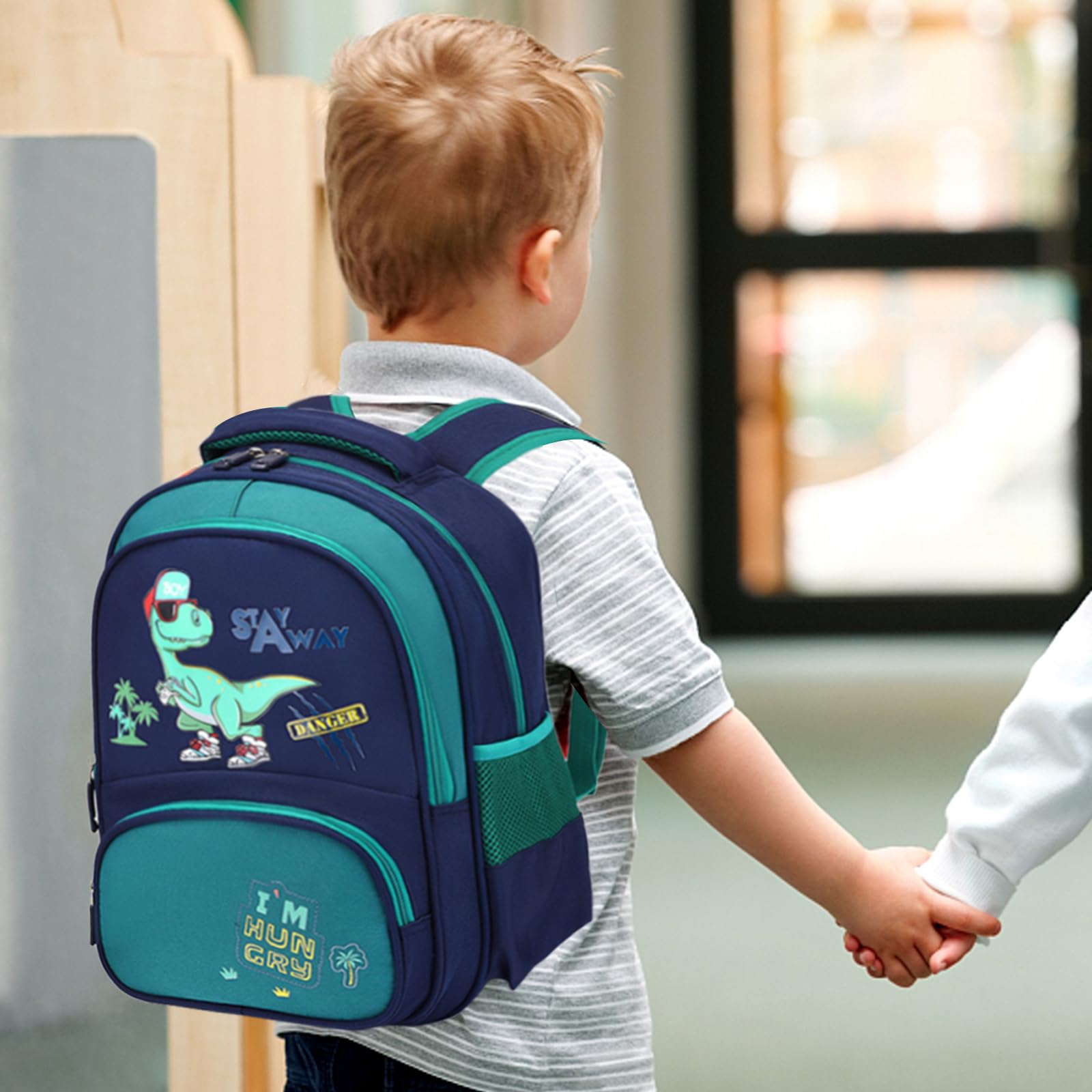 Auirshiky Kinderrucksack Jungen, Kleiner Dinosaurier Rucksack Kinder mit Brustgurt, Wasserdicht Vorschule Kleinkind Schulrucksack Kindergarten Schultasche (Dinosaurier Grün) (Mail Blue) 7