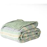 Salt Earth 100% Cotton Muslin Throw Blanket, Gauze Blanket 50"X60" Throw 6 Layered for Couch, Bed, Living Room, Home,Lightweight & All Season Blankets & Throws, Skin Friendly (Jadeite/Print)