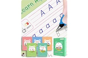 Reuable Handwriting Practice for Kids,Grooved Writing Books for Kids,Lucarni,Magic Practice Copy Book,Preschool Kids (3-8) Learning Writing Practice,(5 Book with 2 pens and 2 Pencil Grips)