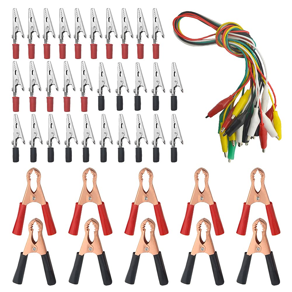 WMYCONGCONG Metal Alligator Clips Electrical Test Clamps + Electrical Alligator Clips with Wires Test Leads Set for Lab Testing, 50 PCS, Red