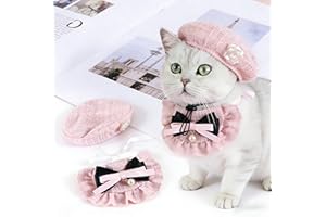 JCBCKJ 2PCS Pet Beret Scarf Set, Dog Cat Fashion Outfit with Pearl Bowknot, Small Fragrance Style Princess Costume for Birthd