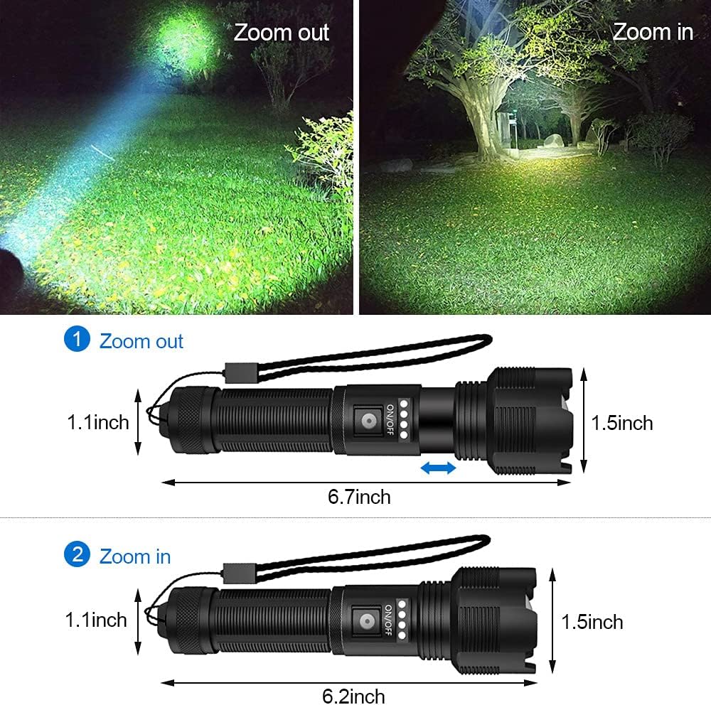 Rechargeable LED Flashlights High Lumens, 7000 Lumens Super Bright Zoomable IPX6 Waterproof Tactical Flashlight with Batteries Included & 5 Modes, Handheld Flashlight for Camping Emergencies (2PC) - - 