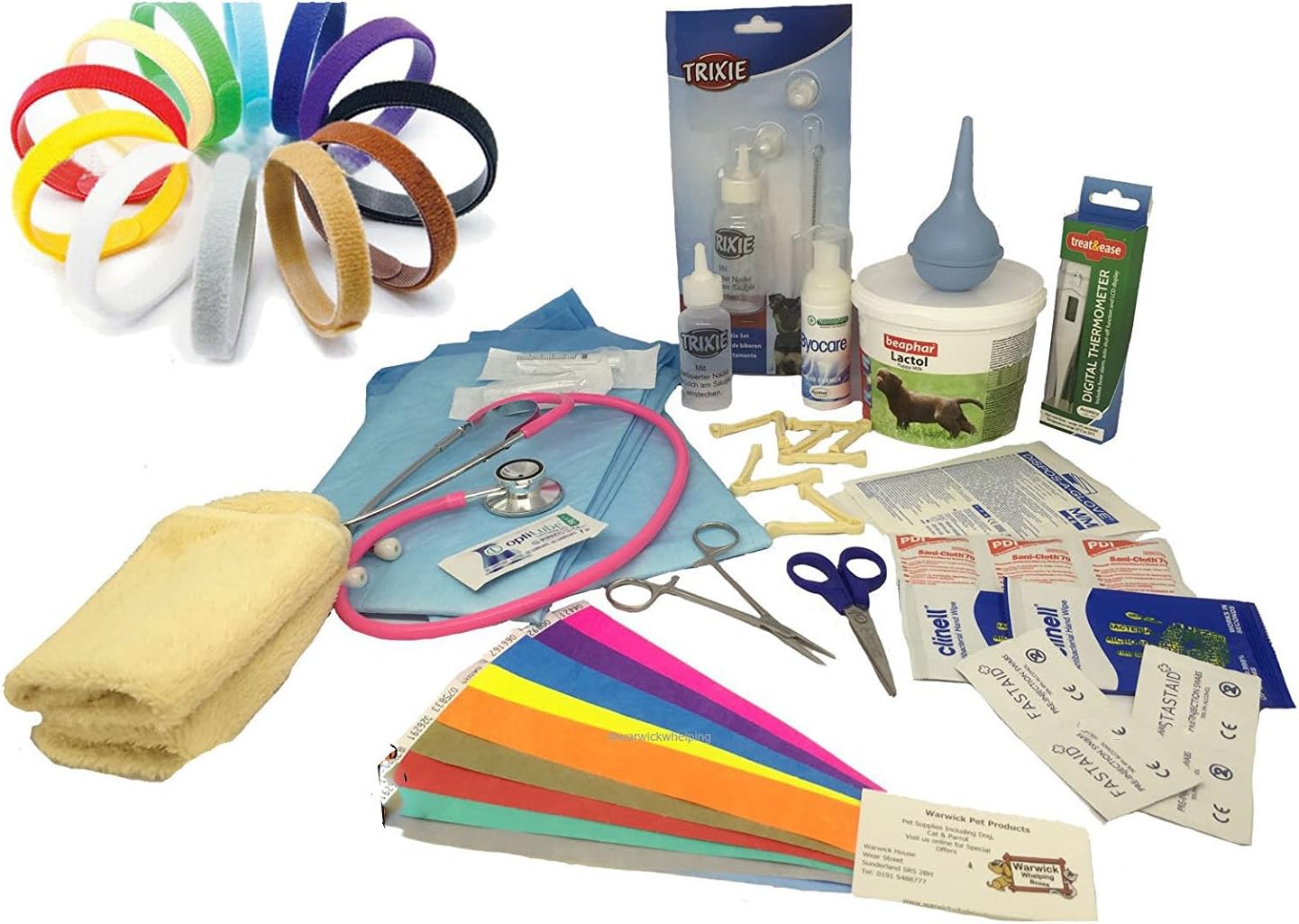Warwick Whelping Boxes® Deluxe Puppy Whelping kit with 250g Lactol Milk & 12 x Hook n Loop Temporary ID Bands
