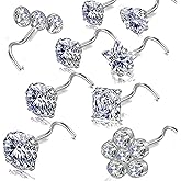 Carperton 14k Gold Plated 316L Surgical Steel 22g/20g/18g Nose Rings Studs L-Shape Bone Screw Nostril Piercing 1.5mm 2mm 2.5mm 3mm 3.5mm 4.5mm CZ Nose Studs for Women