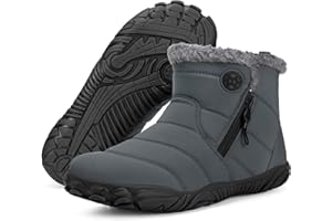 Hsyooes Womens Mens Barefoot Boots Shoes Winter Snow Boots Warm Ankle Booties Zero Drop Sole Wide Toe Box Fur Lined Outdoor S
