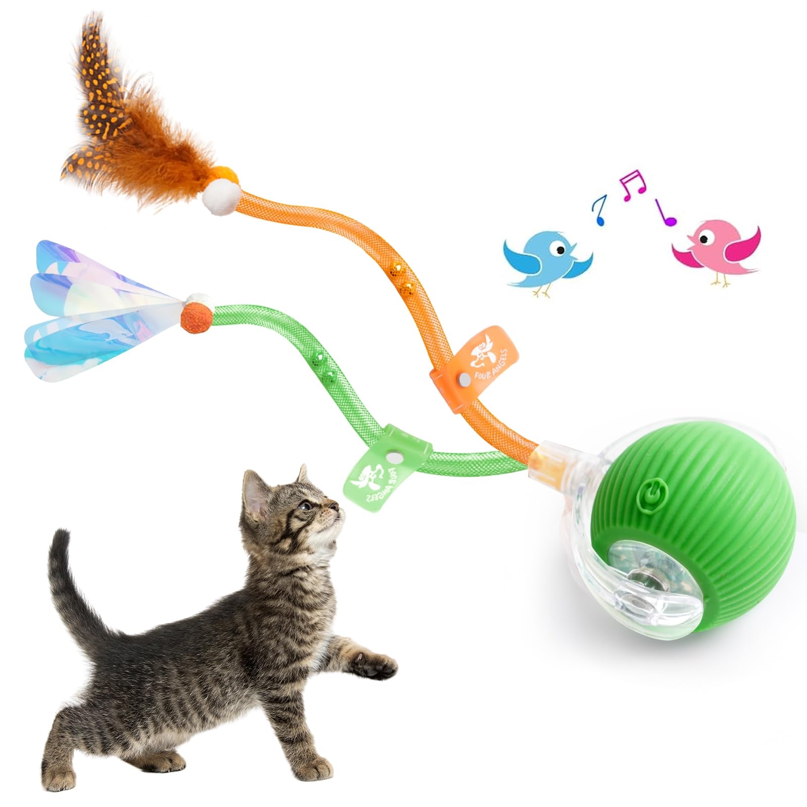 Photo 1 of FOUR ANGELS 2025 New Generation Interactive Cat Ball Toy with Elastic Mesh Tail - Automatic Motion-Activated Chirping Kitten Toy for Indoor Cats, Relieves Boredom & Encourages Play