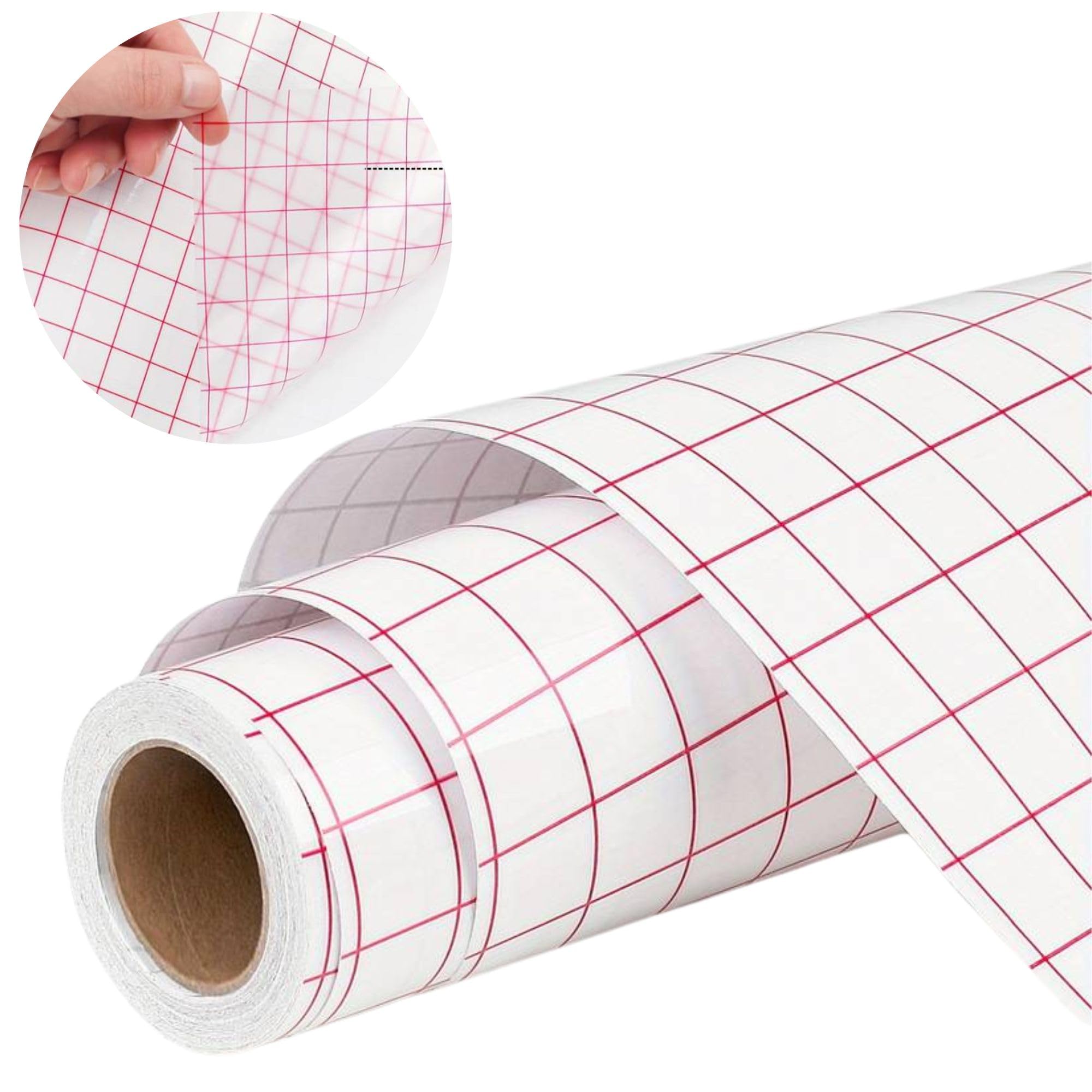NimNik Transfer Tape for Vinyl - 12" x 10ft Clear Vinyl Transfer Paper Tape Roll with Red Grid for Cricut, Signs Stickers, Car Decals, Signs, Windows, Mug