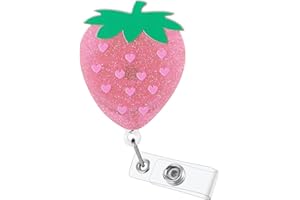 BVIIE Pink Strawberry Nurse Badge Reel, Personalized ID Name Badge Holder with Retractable Clip, Cute Work Badge Clip for RN CNA LPN LVN Medical Worker Doctor Teacher Dietitian Nursing Student