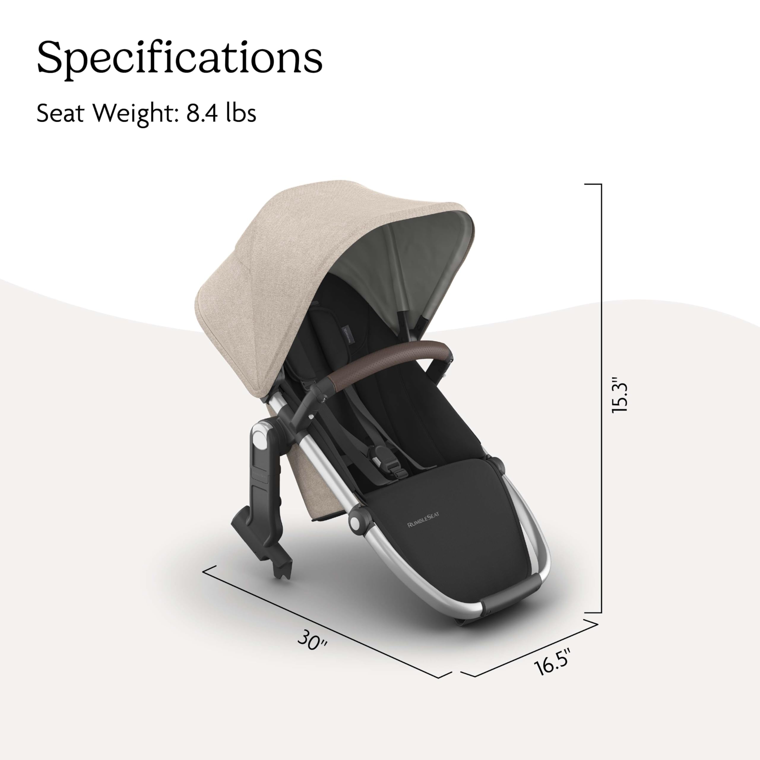 UPPAbaby RumbleSeat V3 Second Lower Seat - Compatible with Vista V2 and Vista V3 - All-Weather Seat + Magnetic Buckle – Adapters Included - Declan (Oat Mélange/Silver Frame/Chestnut Leather)