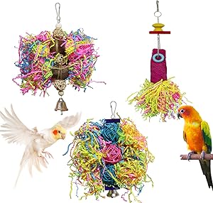 BWOGUE Bird Chewing Toys Parrot Shredder Toy Shred Foraging Hanging Cage Toy for Conure Cockatiel African Grey Amazon (3 Pack)