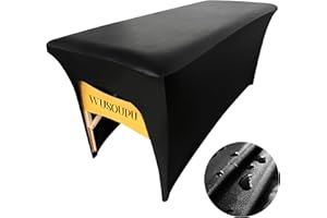 WUSOUPU Wipeable Lash Bed Cover Massage Table Cover Waterproof and Reusable Wax Bed Cover for Esthetician, High Elasticity Vegan Leather Tablecloths for 6 FT Rectangular Table (Black)