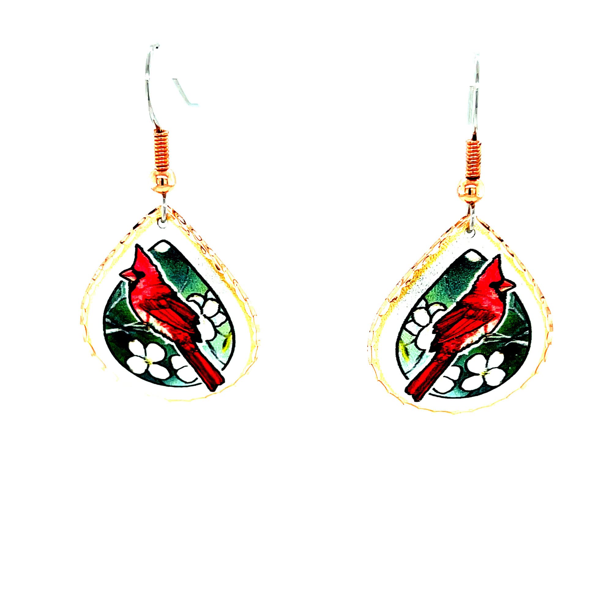 Artisan Handcrafted Copper Red Cardinal Bird Earrings for Women Birds Drop Dangle Earrings Teardrop Bird Lovers Earrings, Bird Jewelry
