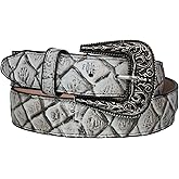 Texas Legacy Mens Natural Pirarucu Fish Print Leather Western Cowboy Belt Dress Buckle