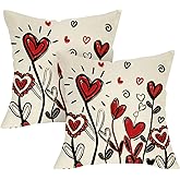 Fjfz Valentines Day Decorative Throw Pillow Covers 18 x 18 Set of 2, Red Love Hearts Porch Outdoor Home Decor, Anniversary Wedding Sofa Couch Cushion Case