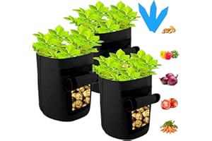 SYOURSELF 3 Pack Potato Grow Bags 10 Gallon Fabric Pots,Thickened Nonwoven Grow Bag with Handles and Access Flap,Planter Bags
