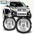 CPW OEM Fog Lights Assembly Fit For 2007 2008 2009 2010 2011 2012 Ford Escape, Driver & Passenger Driving Fog Lamps w/PS 12V24W Halogen Bulbs + Wiring + Switch (Black Housing Clear Lens)