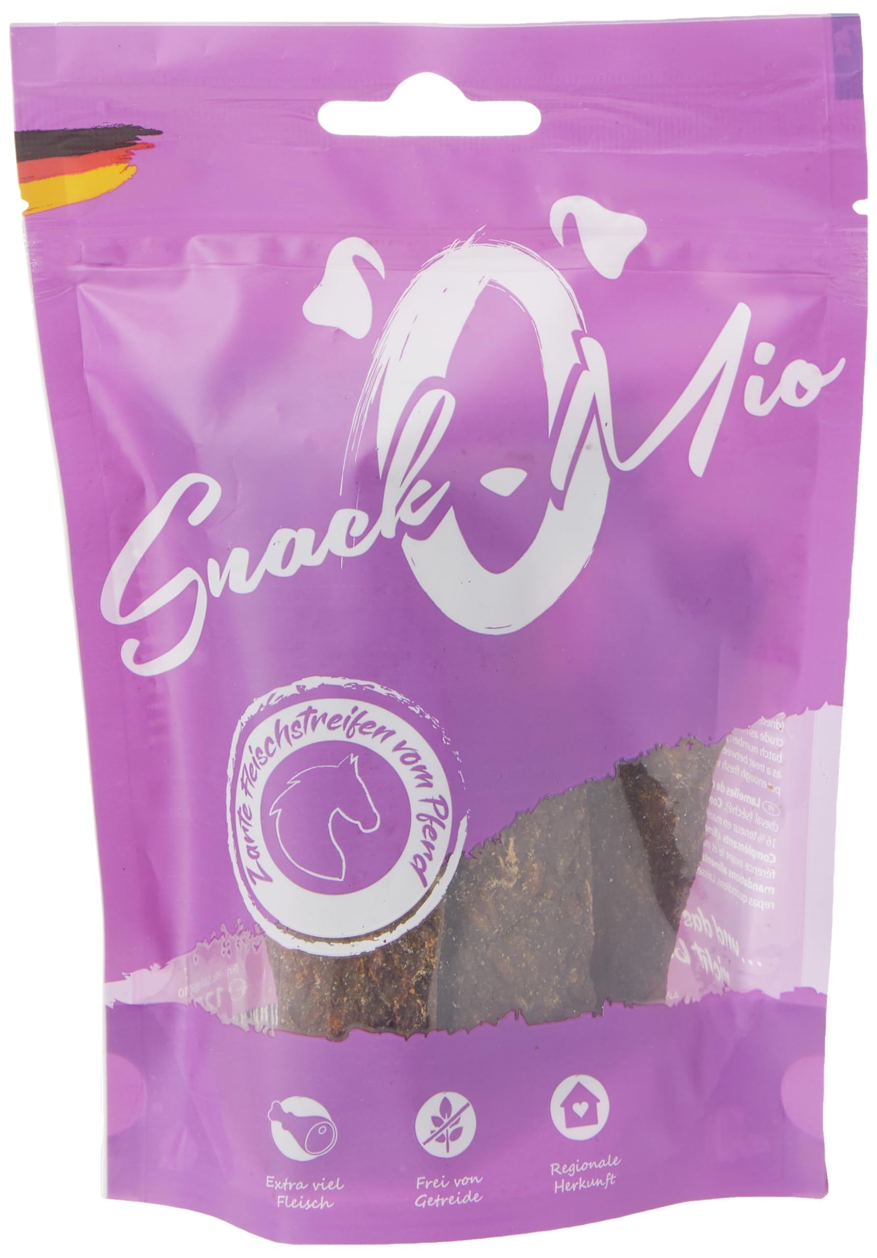 SnackOMio - Premium dog snack - tender horse meat strips, grain-free, 1 pack (1 x 125g)