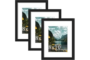 Picrit 8x10 Picture Frame 3 Pack, Black Poster Frame, Display Poster 5 x 7 with Mat or 8 x 10 Without Mat for Horizontal or Vertical Wall Mounting